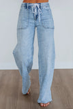 Load image into Gallery viewer, High-Waisted Drawstring Wide-Leg Jeans