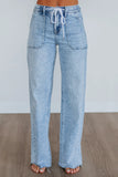 Load image into Gallery viewer, High-Waisted Drawstring Wide-Leg Jeans